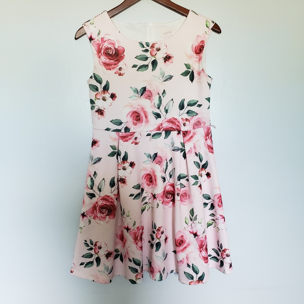 4 Ever Free Little Girls Pink Floral For and Flare Elegant Dress *no belt*